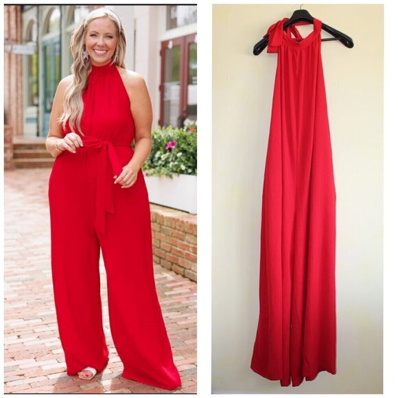 Chic Soul Essence Red Women Halter Jumpsuit Backless Size 2XL Flattering Plus - Picture 1 of 10